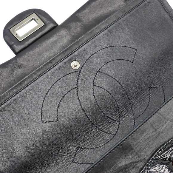 Chanel Classic 2.55 Reissue Jumbo Double Flap Bag - Quilted Patent Leather Black - Picture 10 of 12